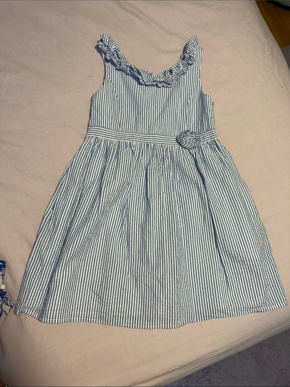 Girls' Lilly Pulitzer Seersucker Striped Sundress with Ruffle Neckline